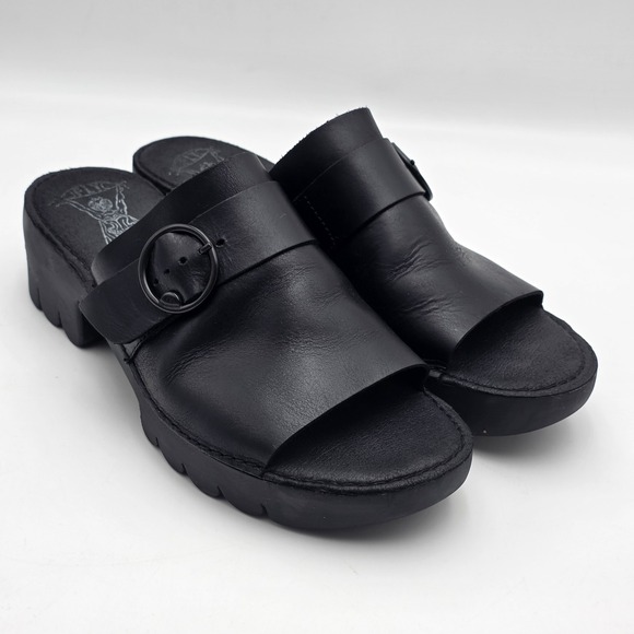 Fly London Shoes - FLY LONDON Women's Size‎ 41 US 10-10.5 Black Leather Chunky Heel Platform Sandal